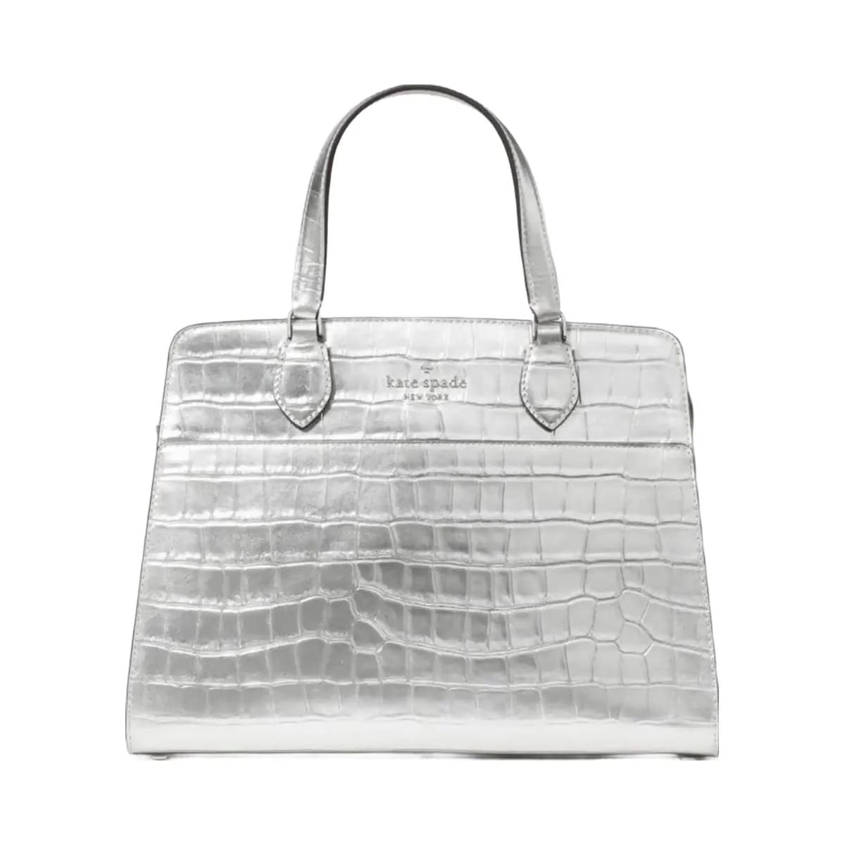 Kate Spade Madison Metallic Croc Embossed Medium Satchel Silver