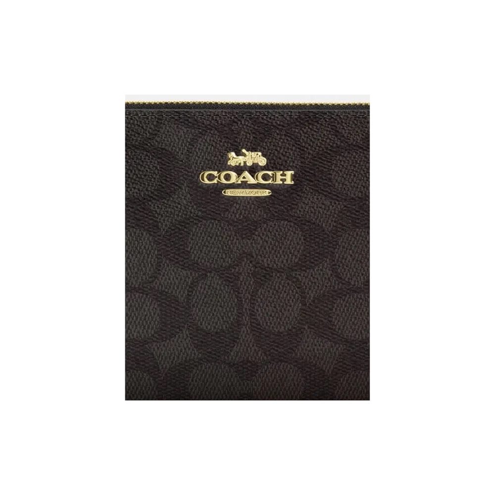 Coach Large Corner Zip Wristlet In SIgnature Canvas in Walnut Black
