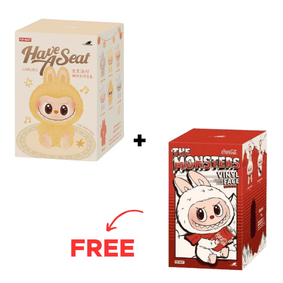 BUY 1 GET 1 FREE - Pop Mart Labubu The Monsters Have a Seat + Coca-Cola Vinyl Face Sealed Case Pack of 2