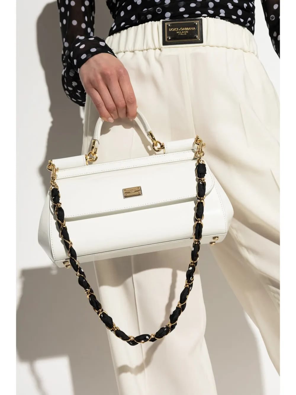 calf leather chain-link bag strap