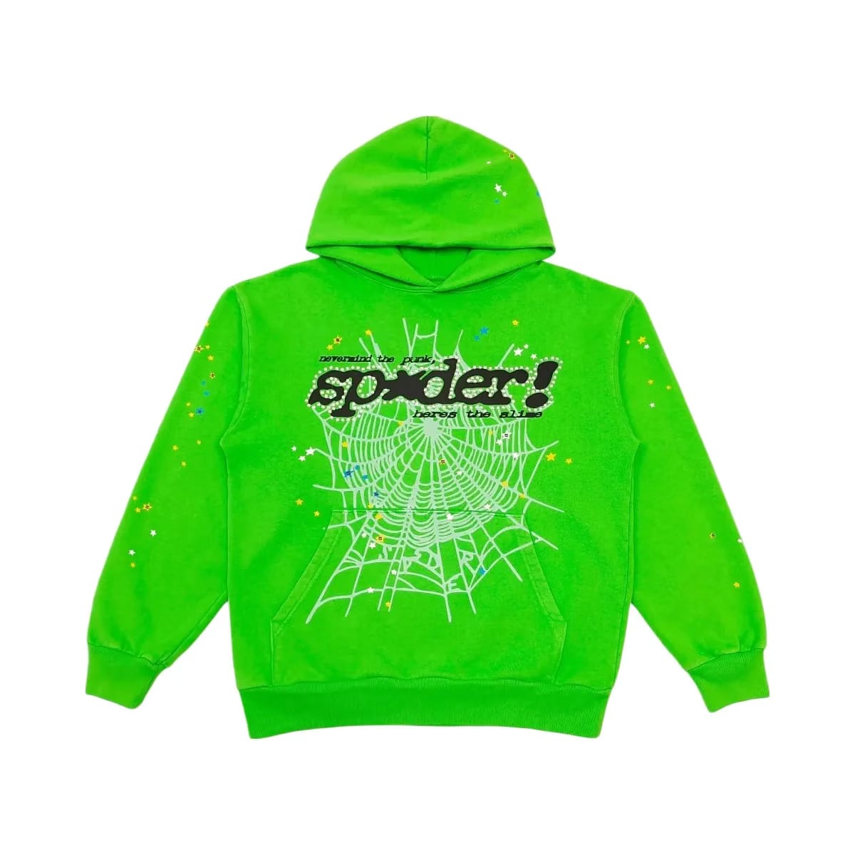 SP5DER Punk V2 Rhinestone Hoodie Bright Green
