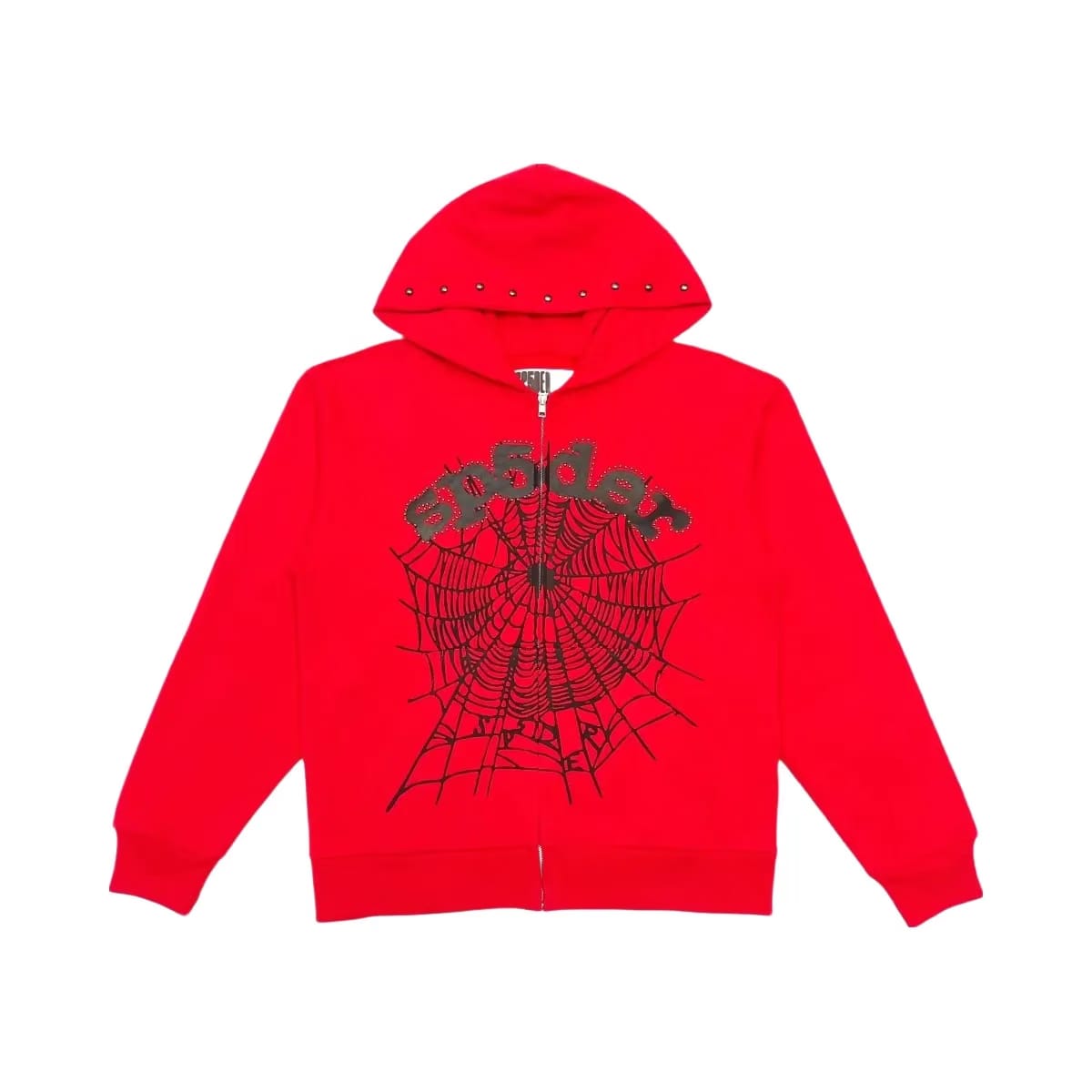 SP5DER Og Web Studded Zip Hoodie Red
