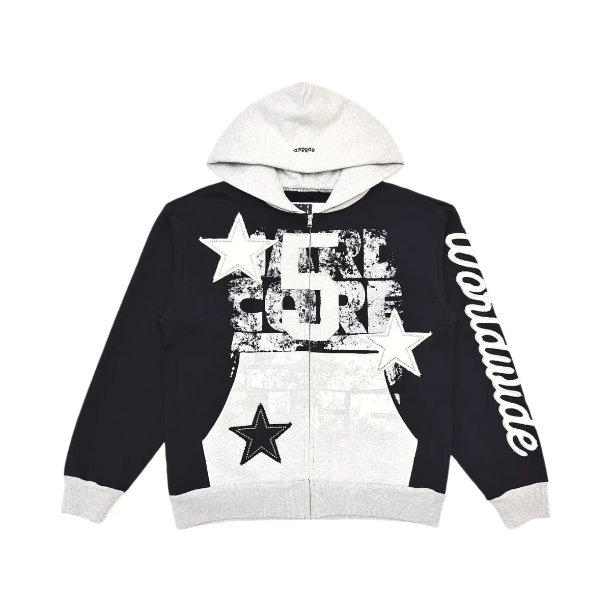 SP5DER Triple 5 Stitch Zip Up Hoodie Black
