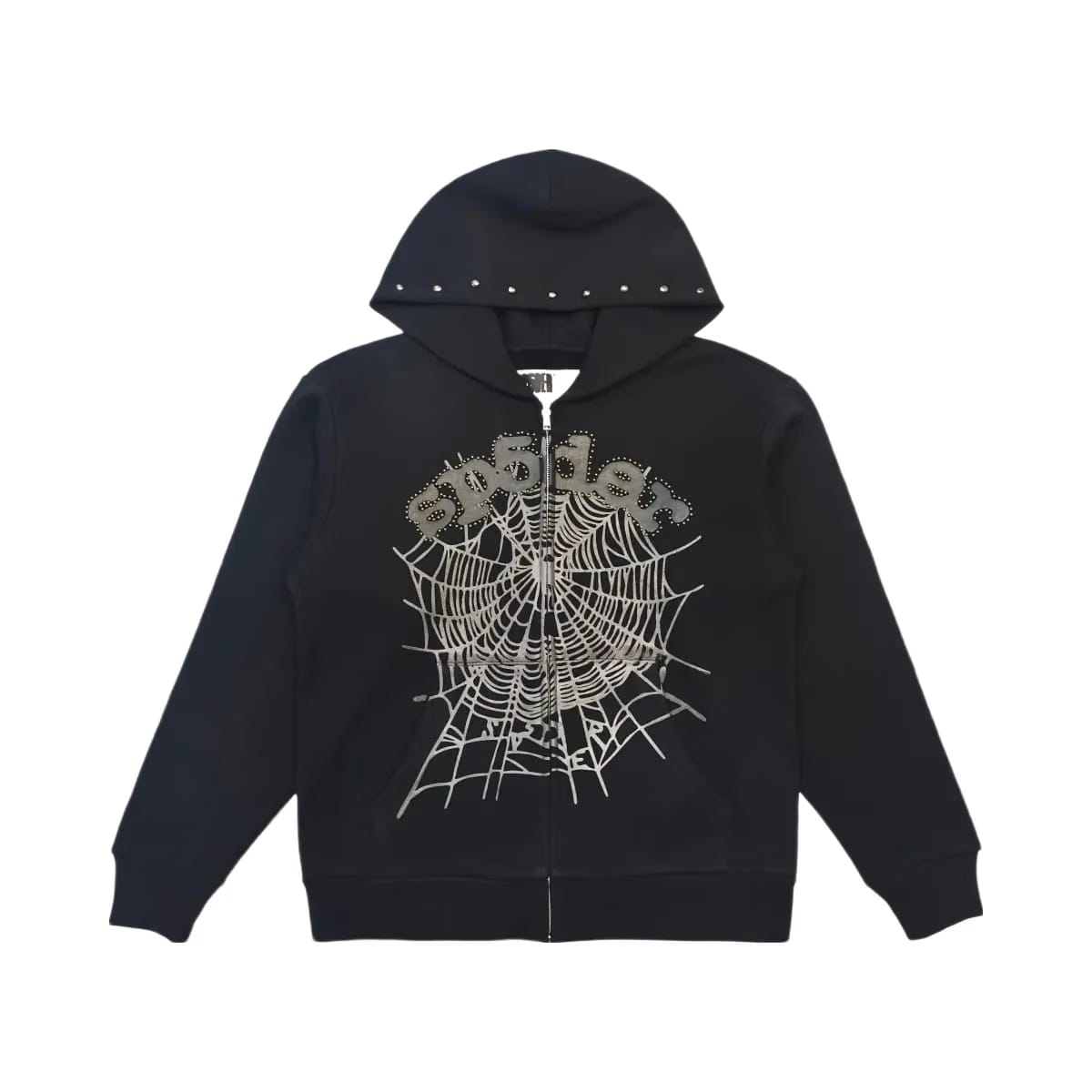 SP5DER Og Web Studded Zip Hoodie Black