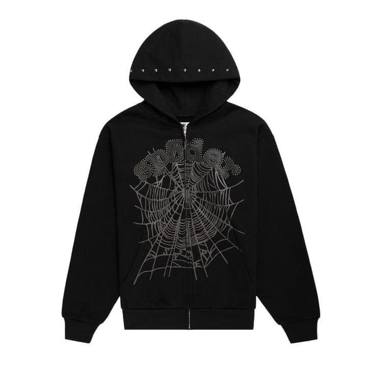 SP5DER Og Web Studded Zip Hoodie Black