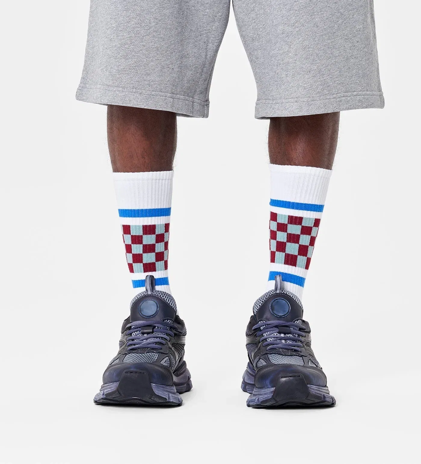Happy Socks Unisex Checked Stripe Sneaker Crew Length Socks for Women and Men
