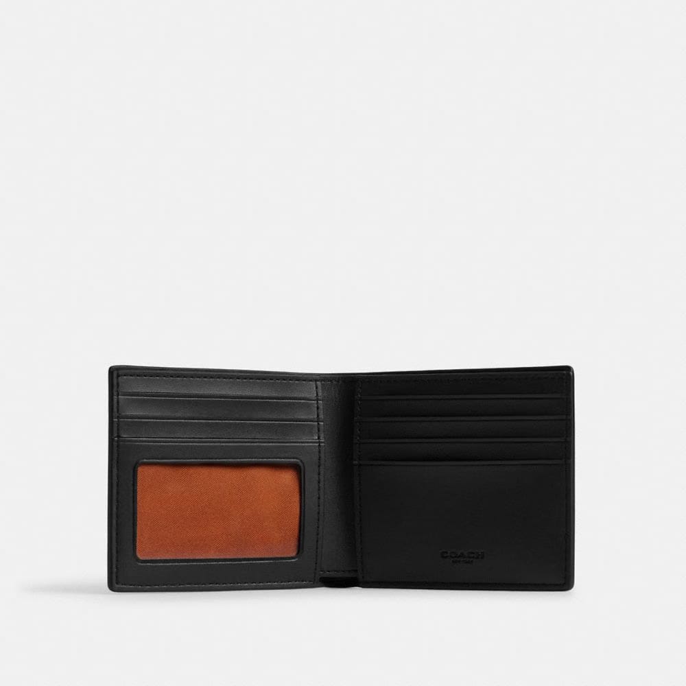 Coach Id Billfold Wallet In Signature Canvas Gunmetal Tan Black