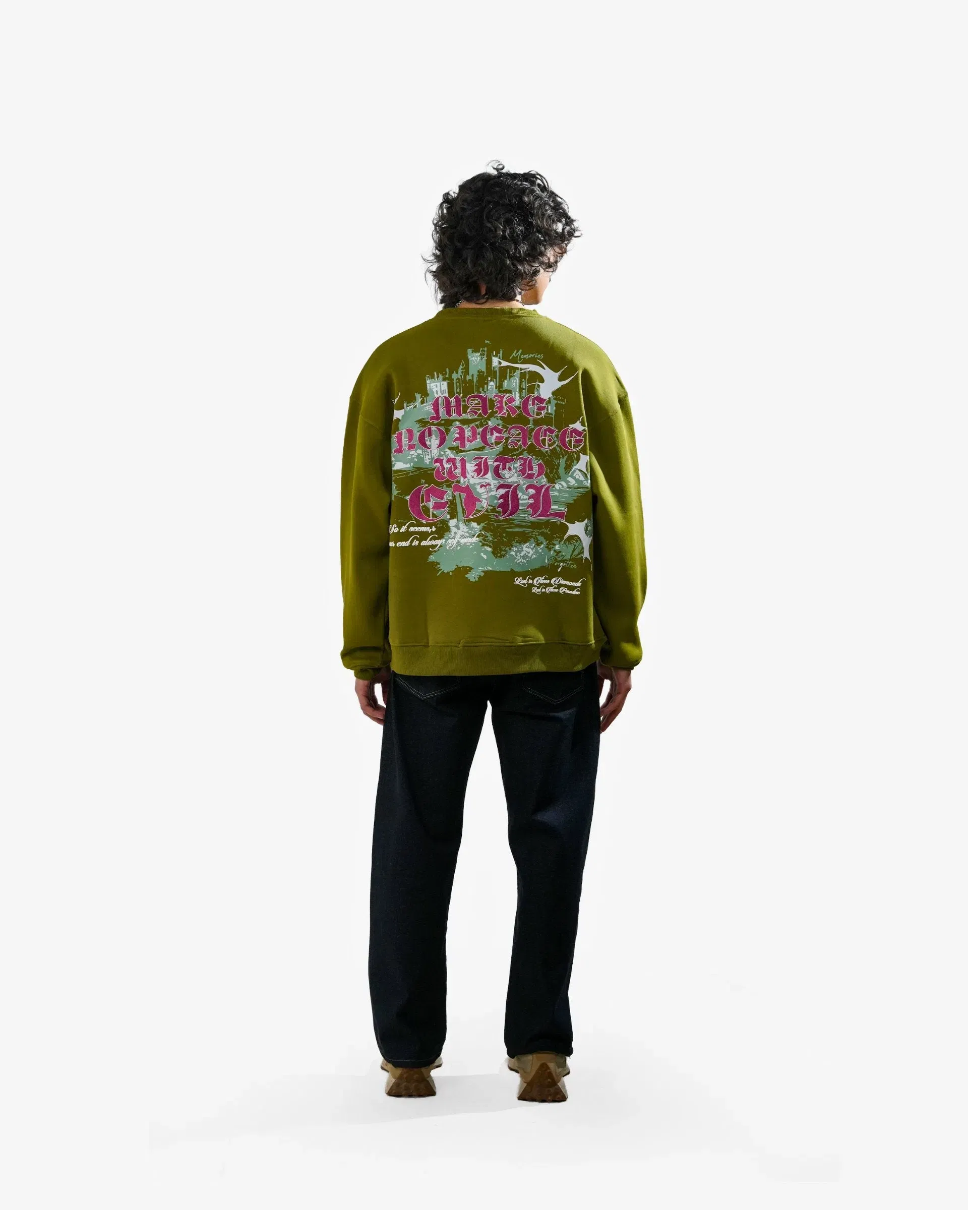 No Peace With Evil - Olive Oversized Embroidered Sweatshirt