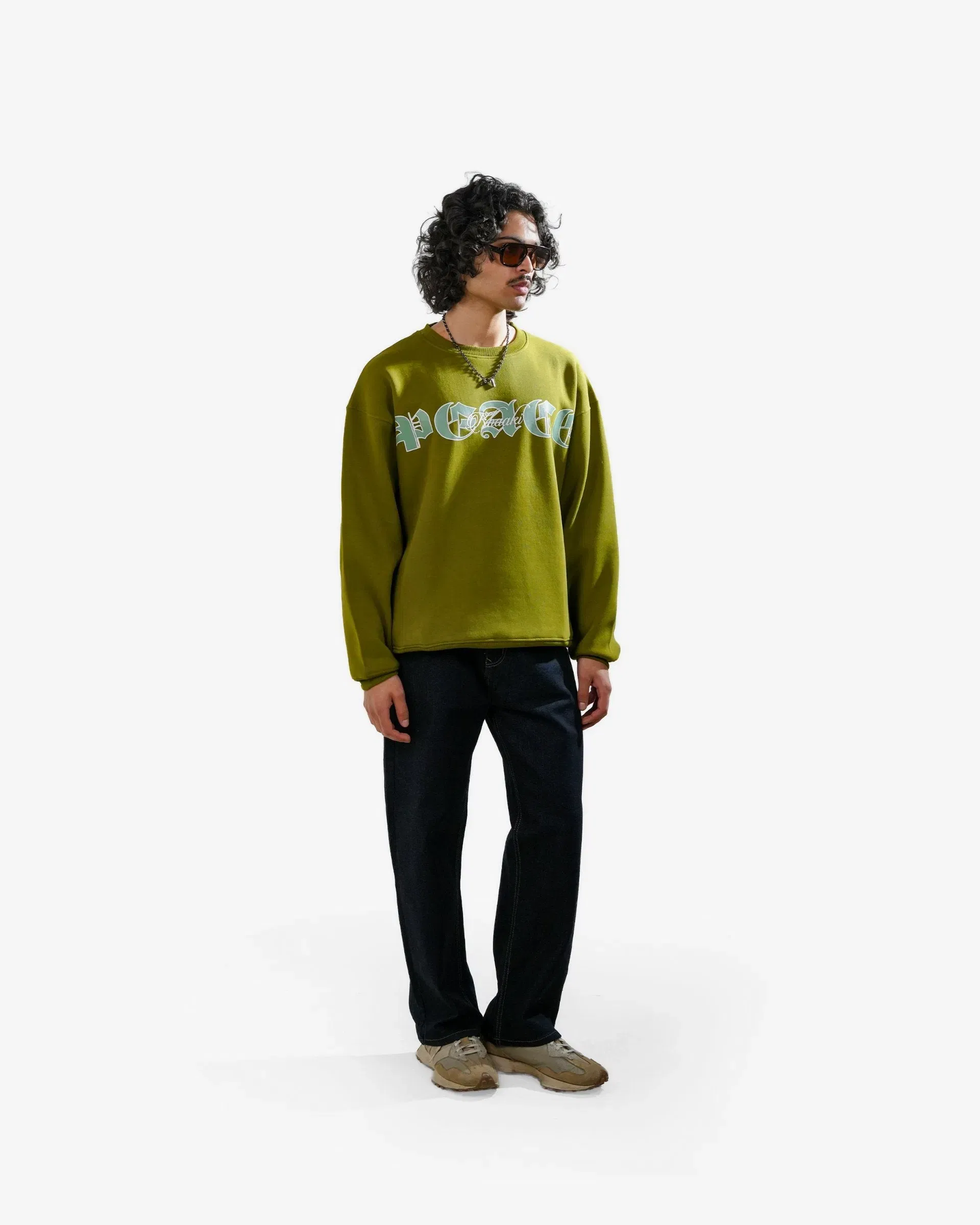 No Peace With Evil - Olive Oversized Embroidered Sweatshirt