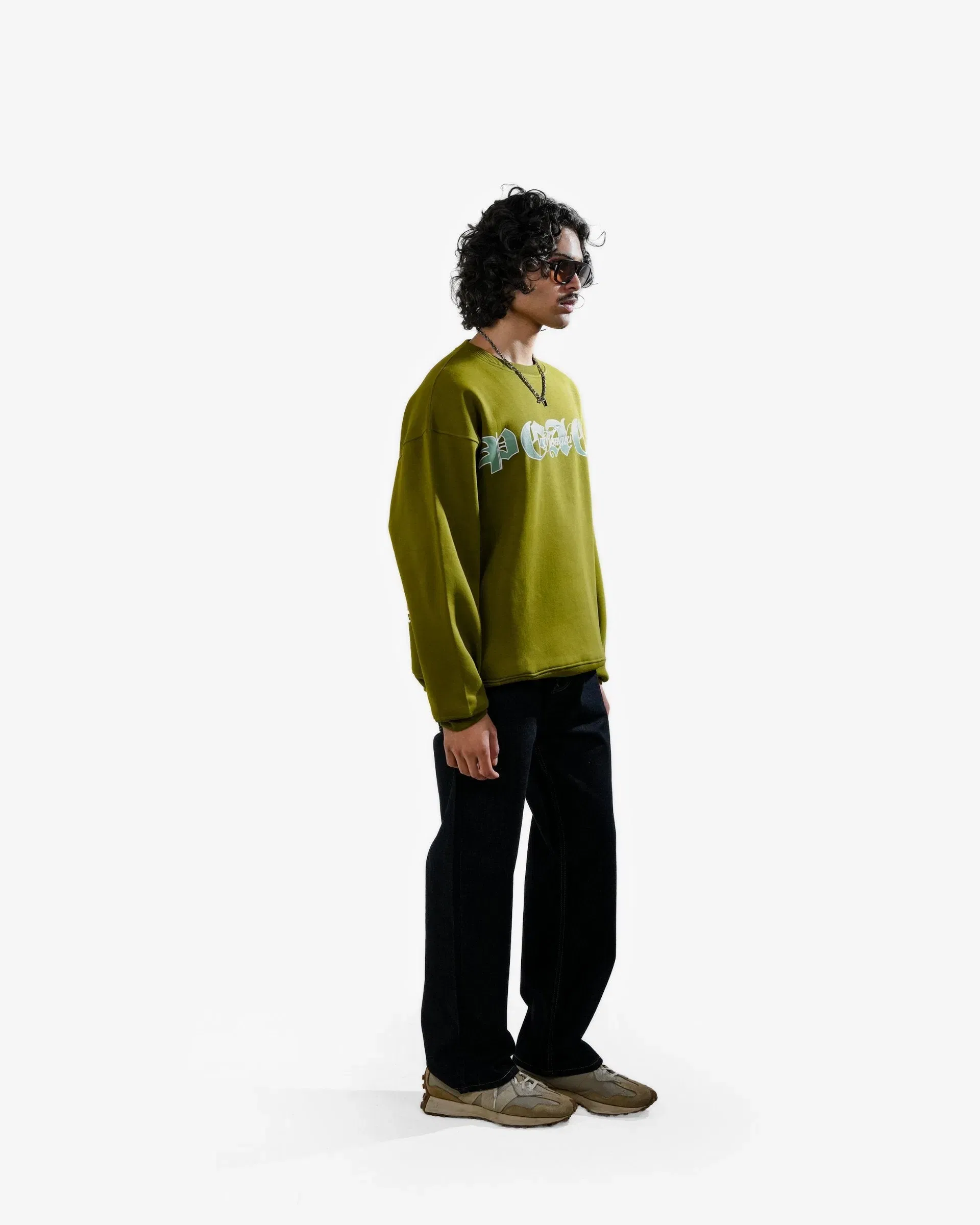No Peace With Evil - Olive Oversized Embroidered Sweatshirt