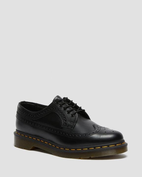 Dr Martens Yellow Stitch Smooth Leather Brogue Shoes - Black