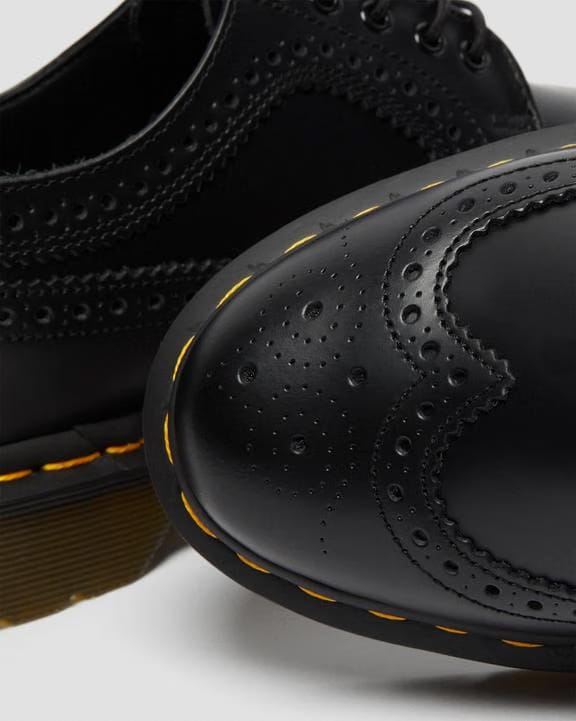 Dr Martens Yellow Stitch Smooth Leather Brogue Shoes - Black