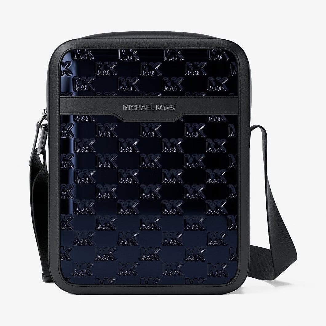 Michael Kors Cooper Metallic Logo Debossed Flight Bag Navy