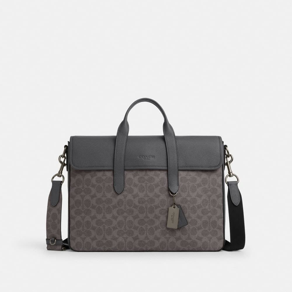 Coach Sullivan Portfolio Brief In Signature Canvas Gunmetal Grey Charcoal