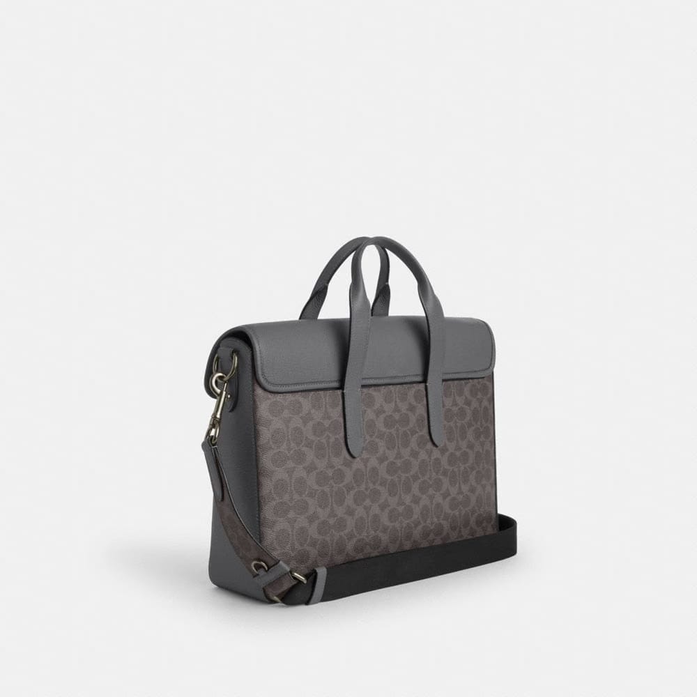 Coach Sullivan Portfolio Brief In Signature Canvas Gunmetal Grey Charcoal