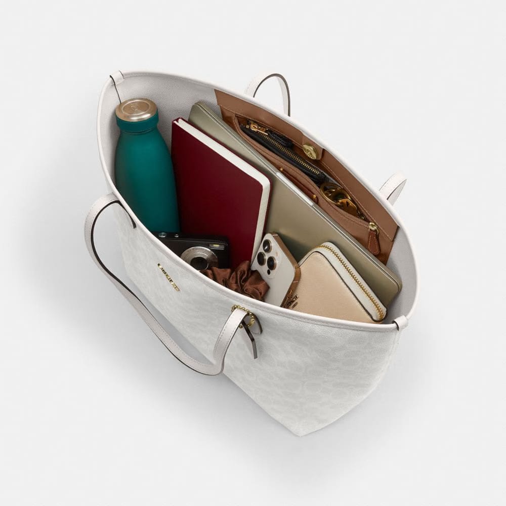 Coach City Tote Bag In Signature Canvas Gold White Chalk