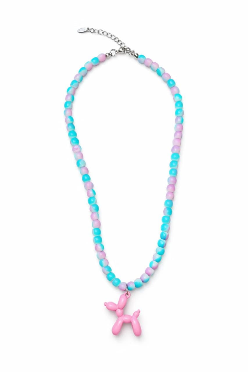 Balloon Dog Colorful Beads Pink Necklace