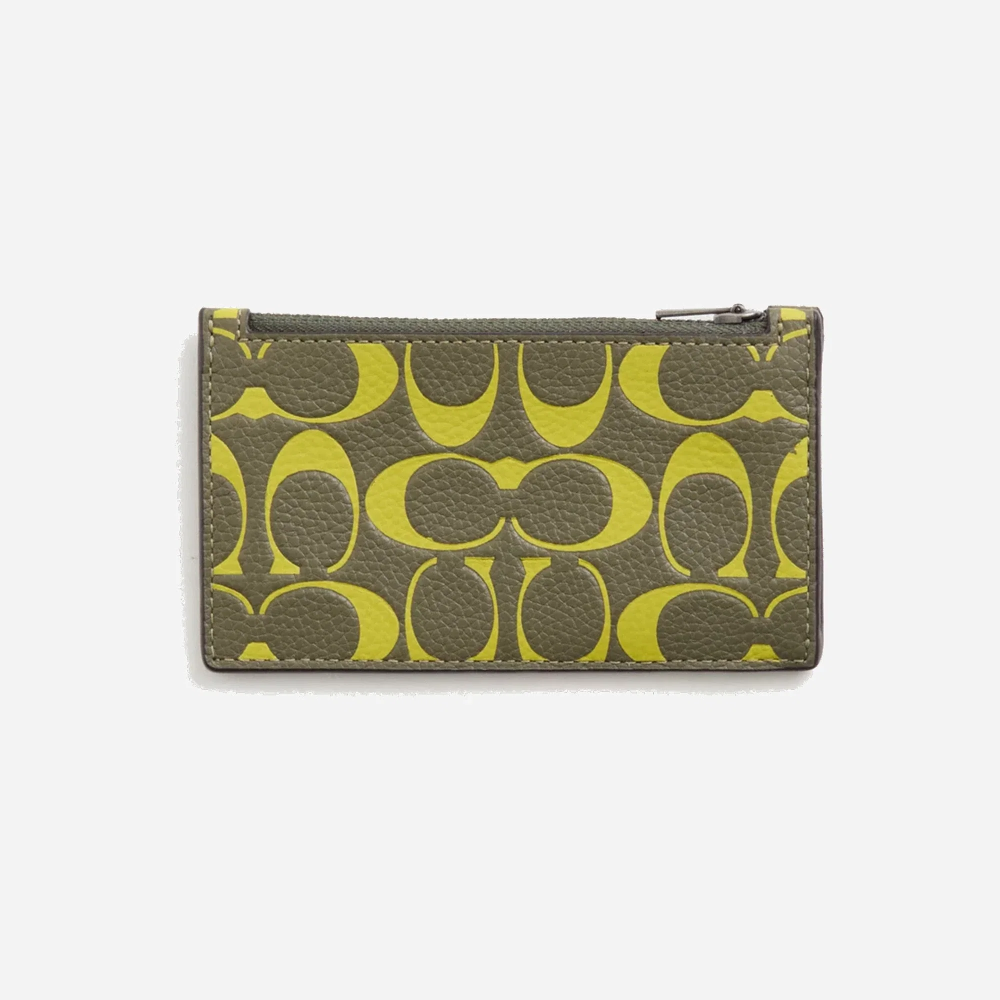 Coach Restored Zip Card Case In Signature Leather Army Green Key Lime