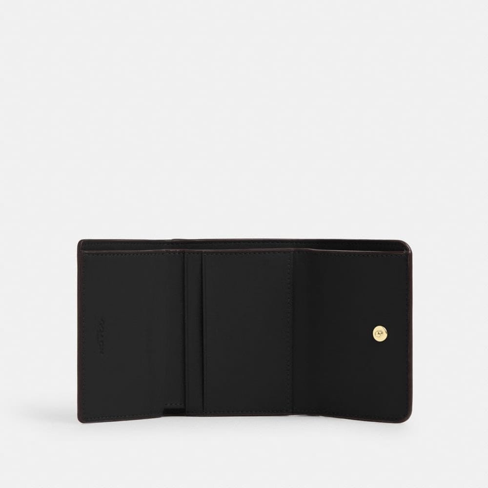 Coach Card Holder Wallet In Blocked Signature Canvas Gold Sand Tan
