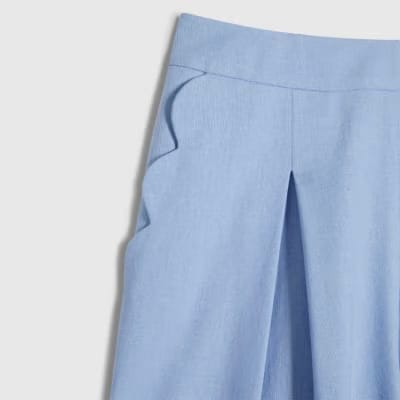 Blue Linen Blend Scallop Wide Leg Trousers