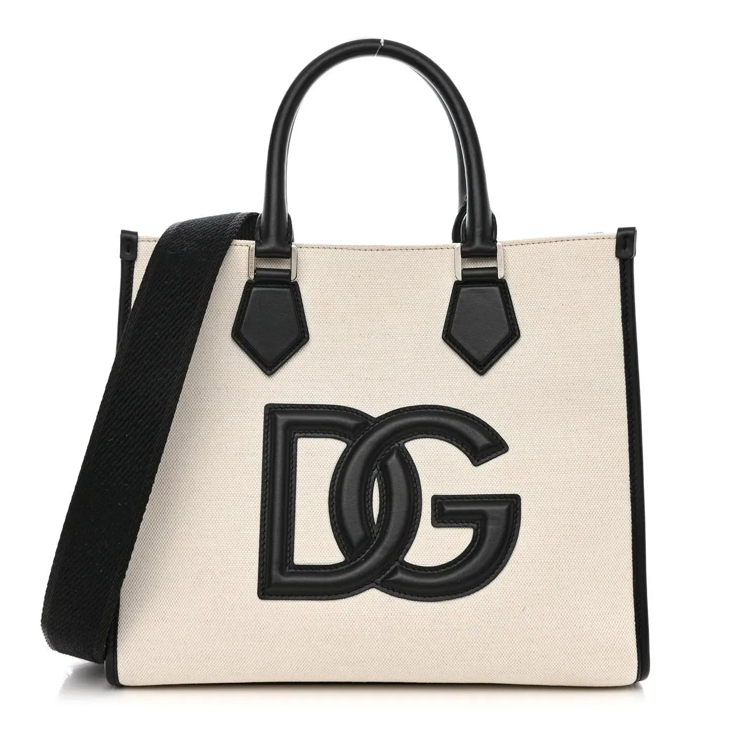 Canvas Calfskin Small DG Logo Shopper Natural Black