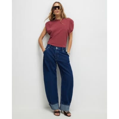 Red Premium Ruched Shoulder T-shirt