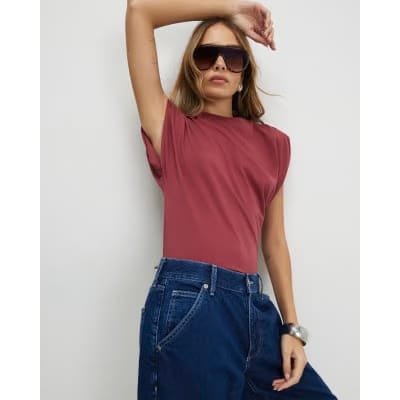 Red Premium Ruched Shoulder T-shirt