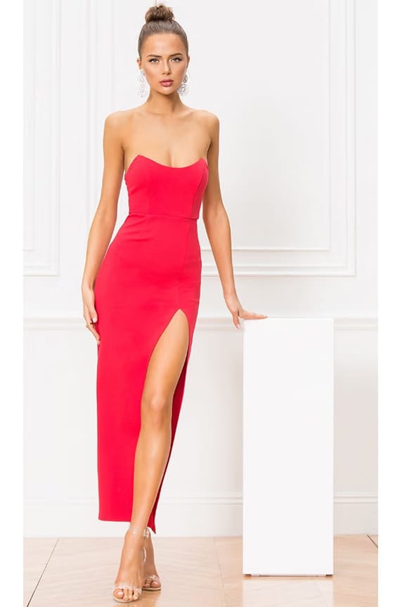 superdown Ryleigh Strapless Maxi Dress in Red
