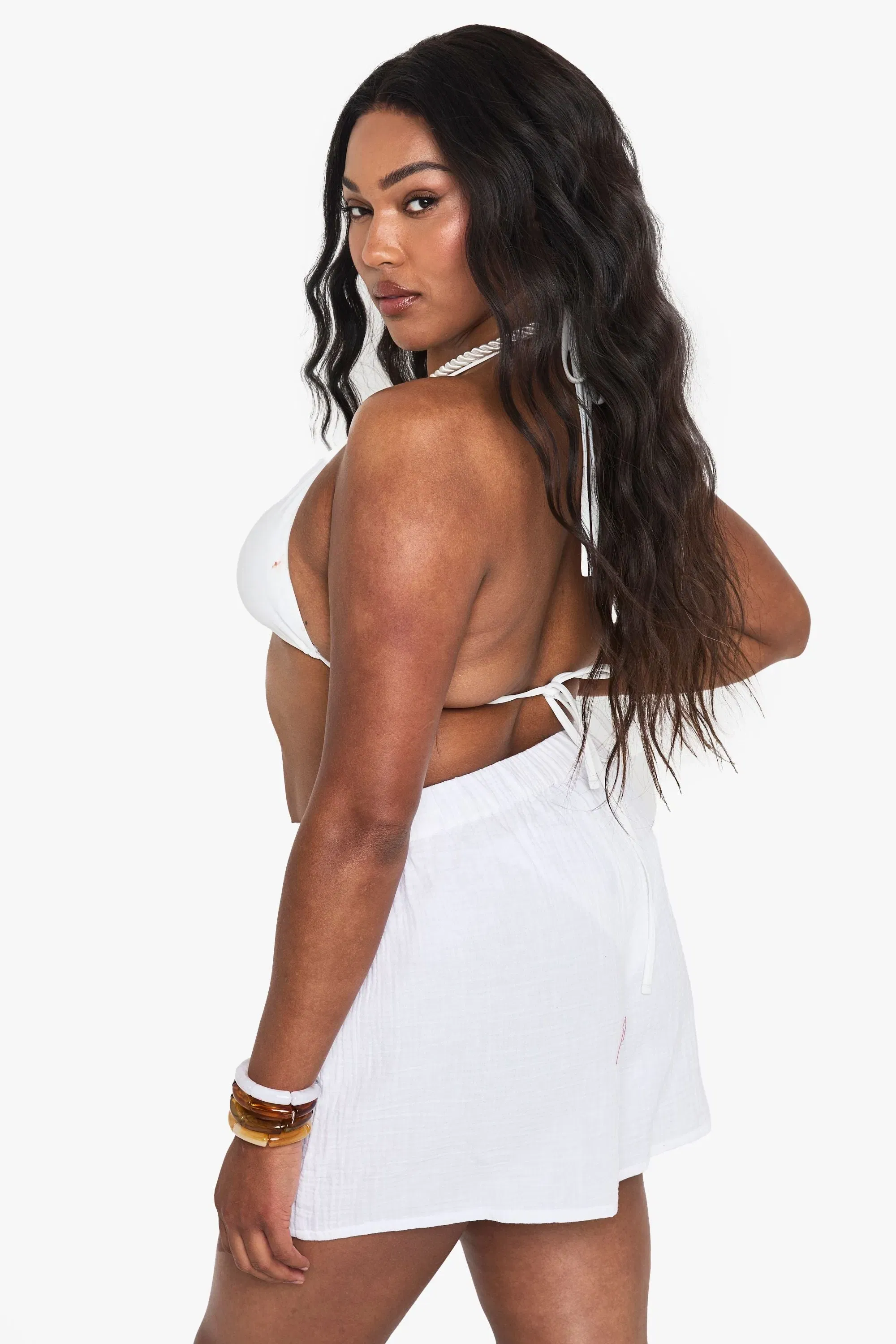 Plus Cheesecloth Elasticated Waist Shorts