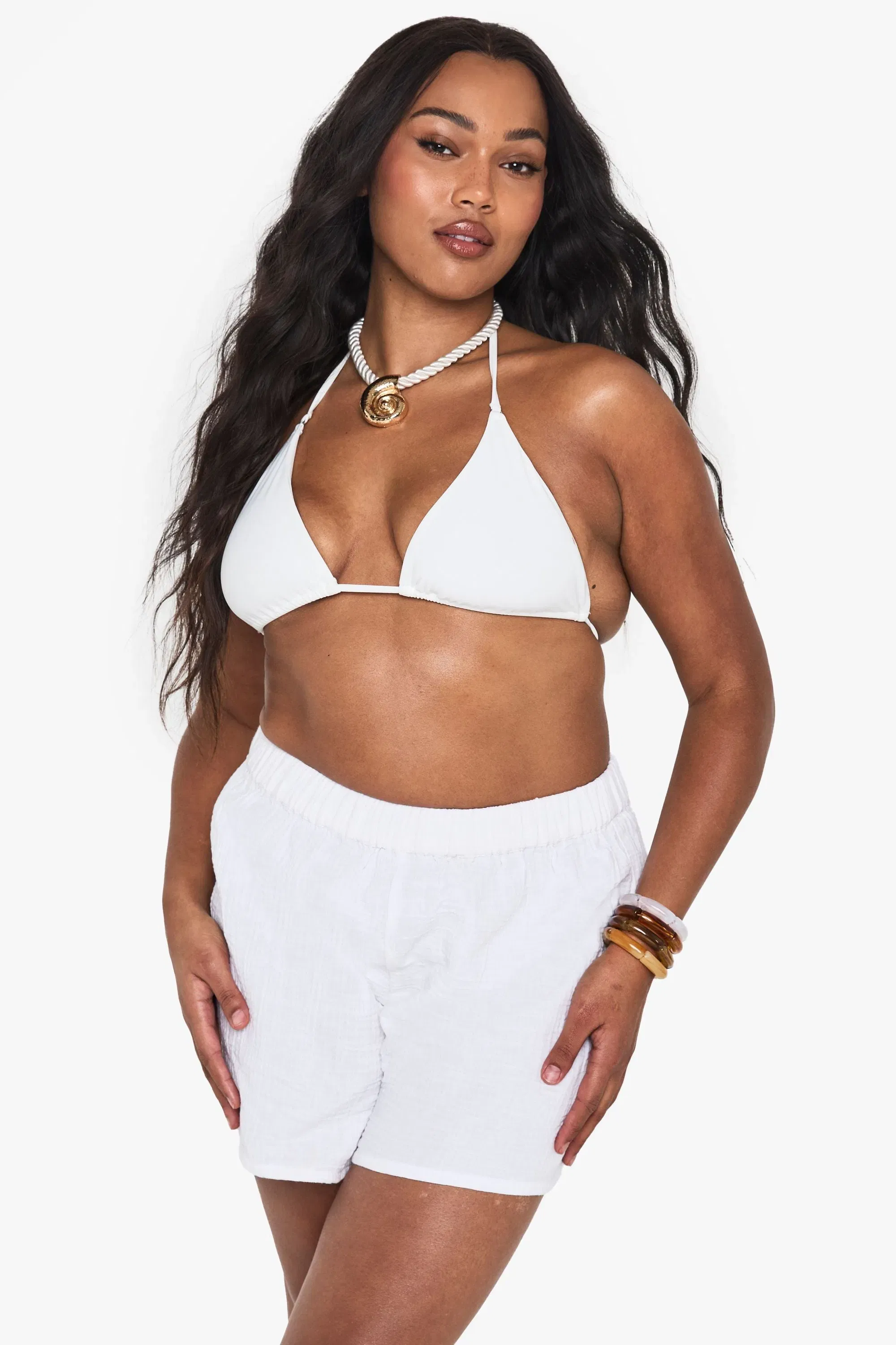 Plus Cheesecloth Elasticated Waist Shorts