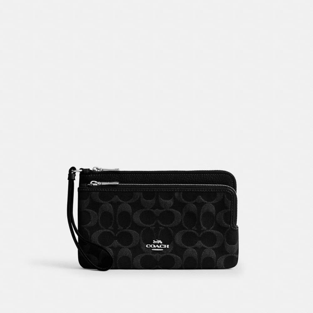 Coach Double Zip Wallet In Signature Denim Silver Black