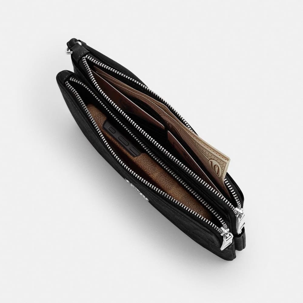 Coach Double Zip Wallet In Signature Denim Silver Black
