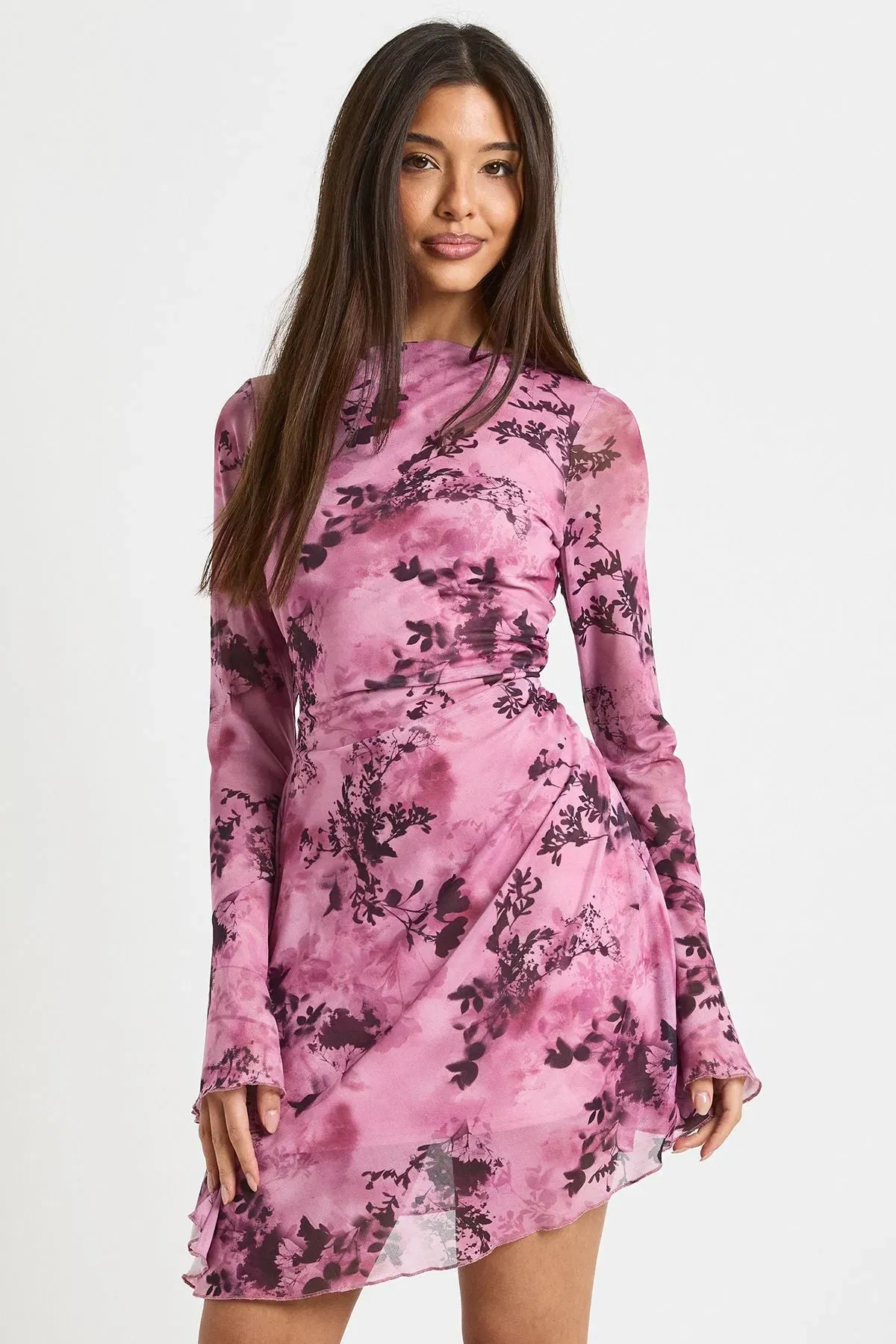 Floral Mesh A Line Mini Dress