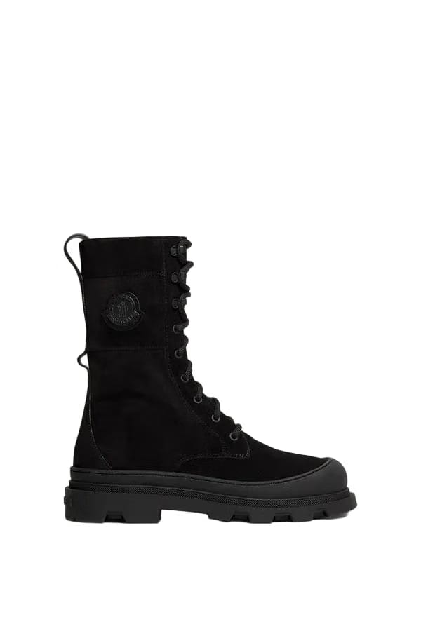 Moncler Vera High Suede Lace-Up Boots Black