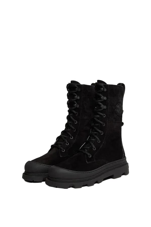 Moncler Vera High Suede Lace-Up Boots Black