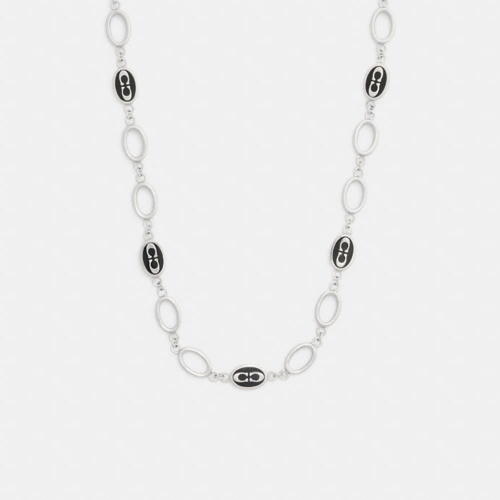 Coach Signature Link Enamel Chain Necklace Silver Black