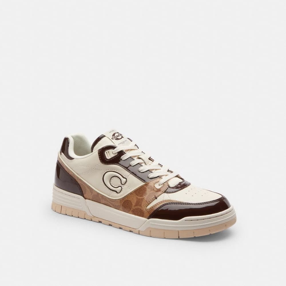 Men's Coach Soho Sneaker With Patent Signature Brown Maple