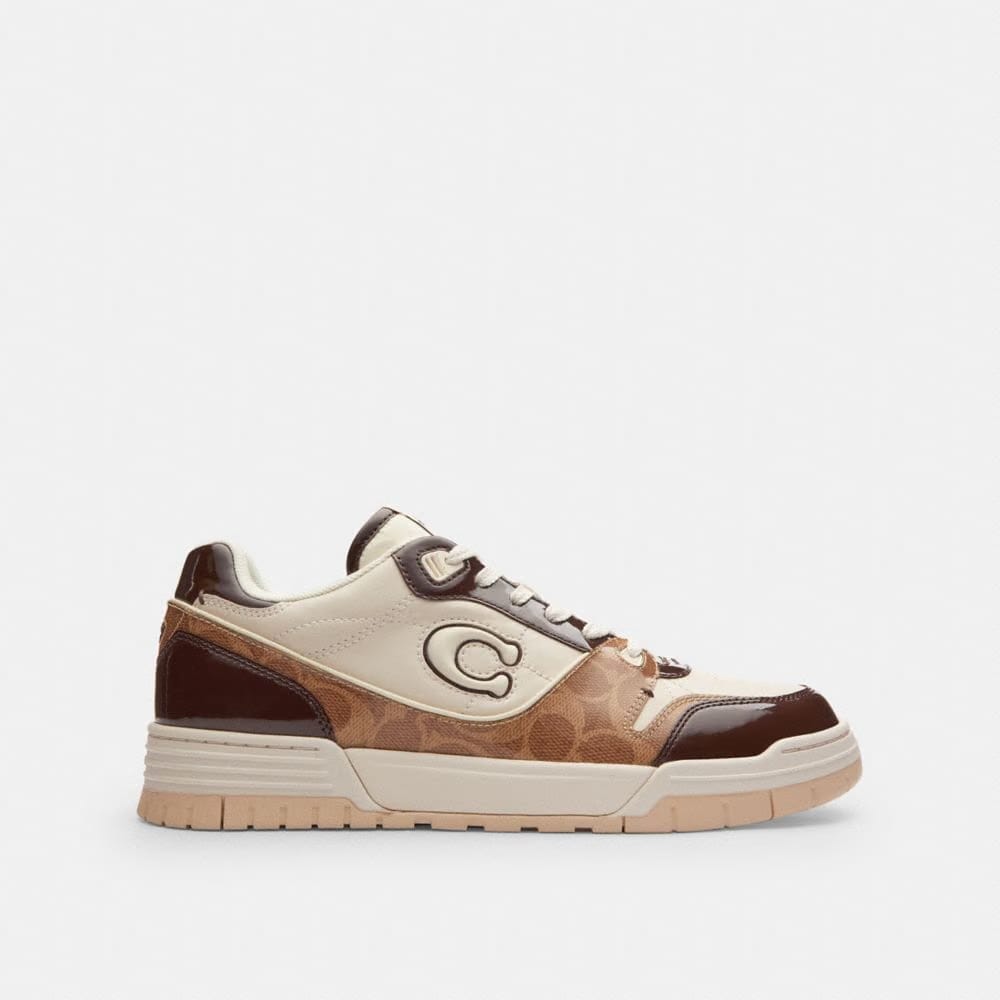 Men's Coach Soho Sneaker With Patent Signature Brown Maple