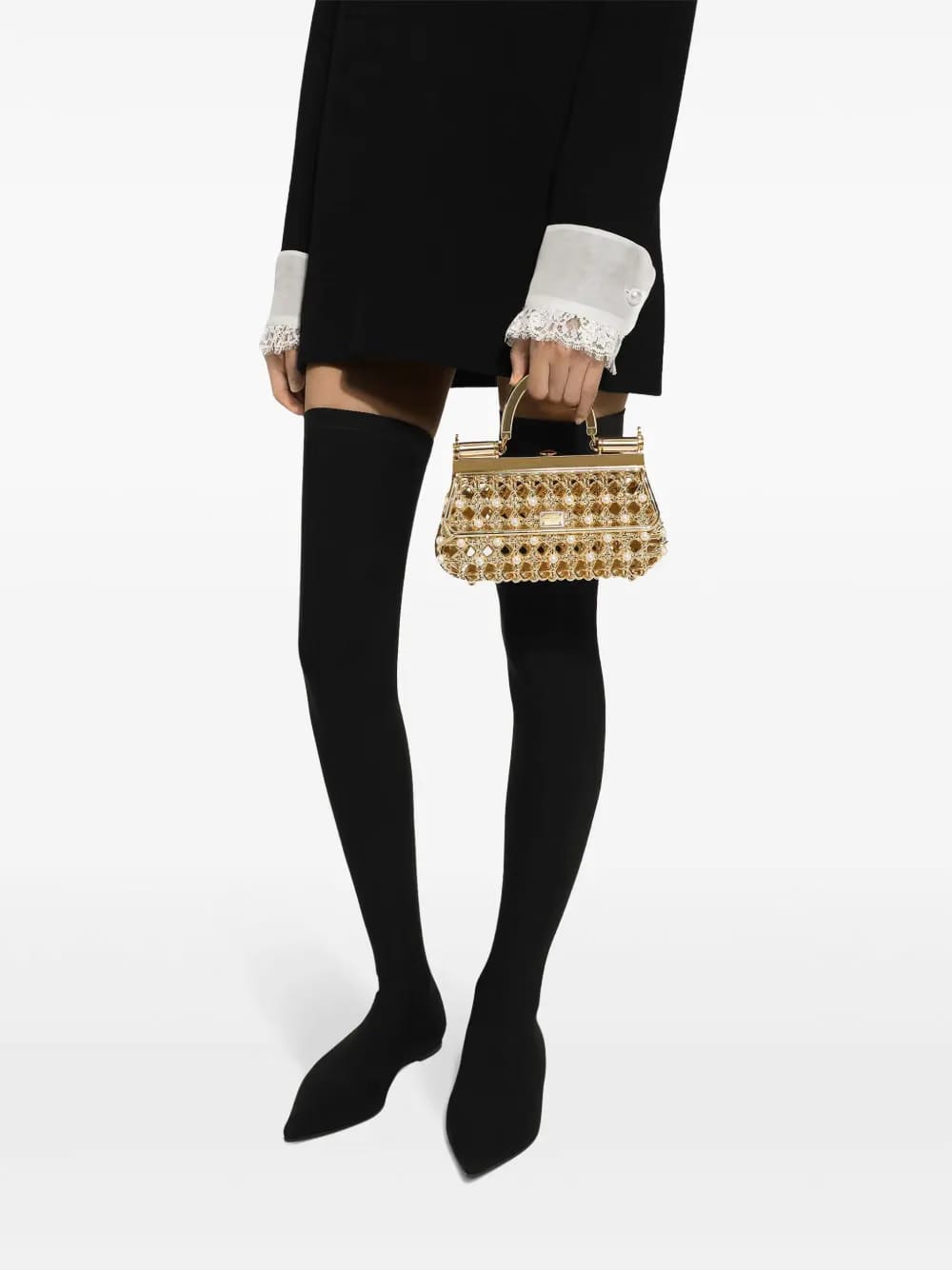 pearl-embellished caged tote bag