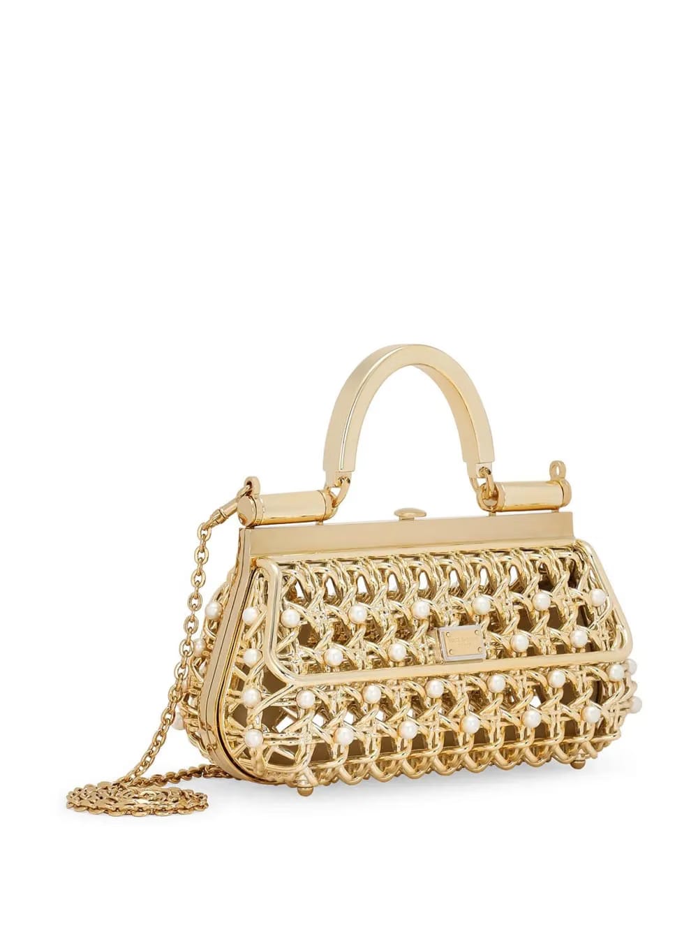 pearl-embellished caged tote bag