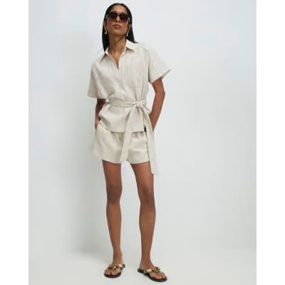 Beige Elasticated Waist Shorts