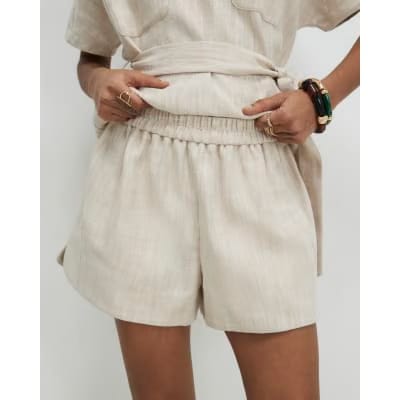 Beige Elasticated Waist Shorts