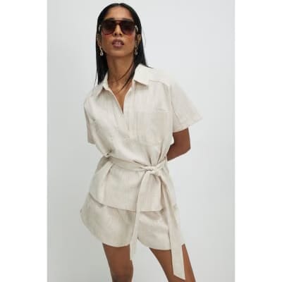 Beige Elasticated Waist Shorts