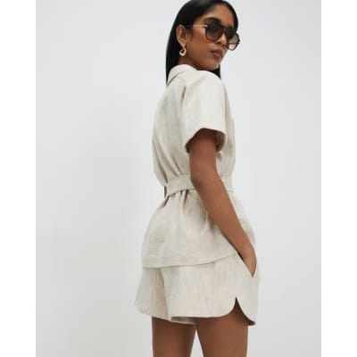 Beige Elasticated Waist Shorts