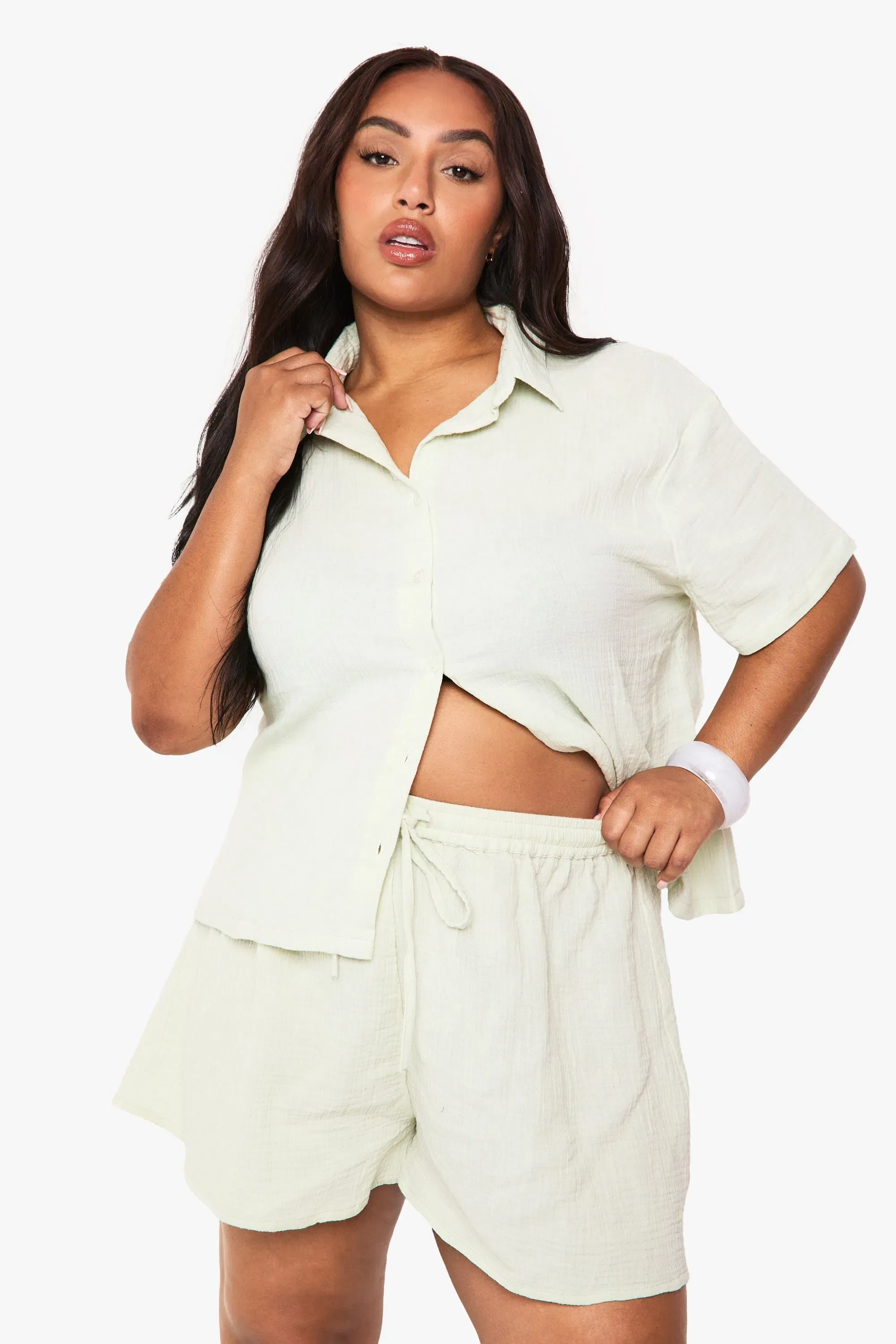 Plus Cheesecloth Flippy Shorts