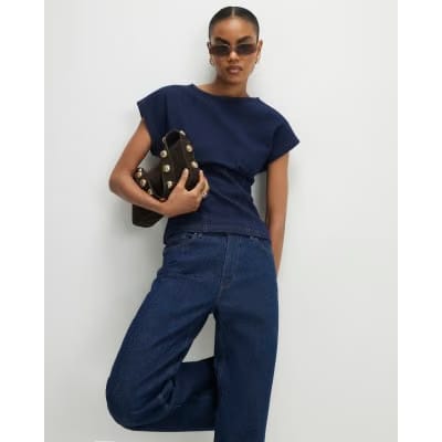 Blue Denim Look Waisted T-Shirt
