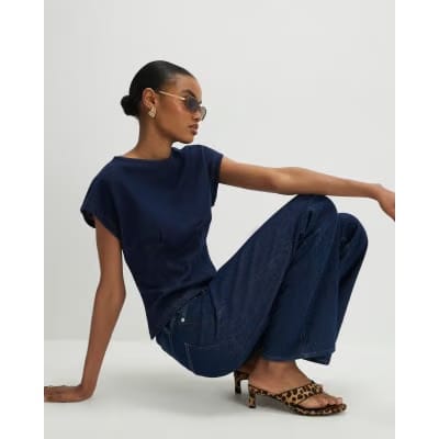 Blue Denim Look Waisted T-Shirt