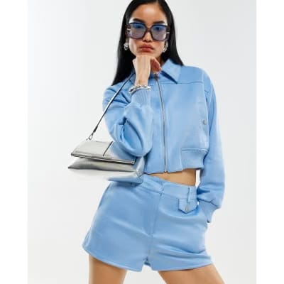 Blue Faux Suede Pocket Shorts