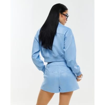 Blue Faux Suede Pocket Shorts