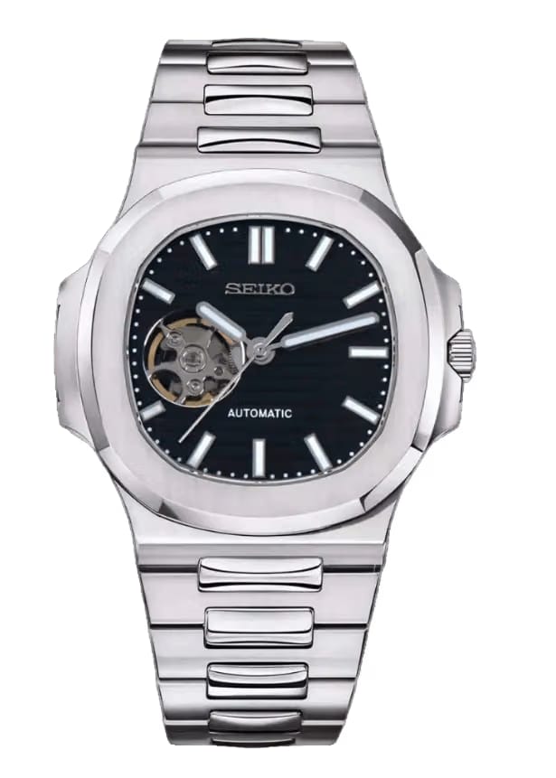 Seiko Mod Nautilus (Open Heart) Silver - Black
